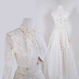 Vintage tea length wedding gown dress short antique 1940s 1930s